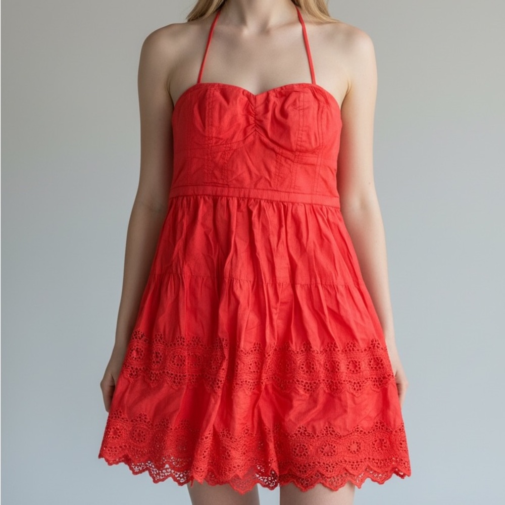 Vintage Y2k American Eagle Peasant Babydoll Dress Orange M